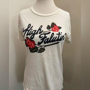 Midnight Rider Cream Graphic Tee with Red Rose Accents